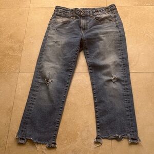 R13 Boy Straight W/Rips Carlton  wash Blue Jeans Size 26
